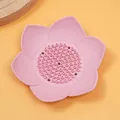 Close-up of pink lotus-shaped silicone soap dish with drainage holes and anti-slip spikes - 12.5cm (No Packaging) / Pink