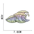 Detailed view of ocean wave embroidery patch with size dimensions 7.8cm by 4cm - Surfing Wave Style (X25HL-095-04)