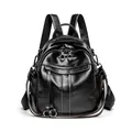 Eleganter schwarzer kleiner Damenrucksack aus weichem Leder mit Reißverschlussfächern - S / Schwarz