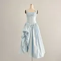 Detailed view of an elegant vintage light blue halter neck tube top long dress - S / Dress (KDR553597q) / Blue