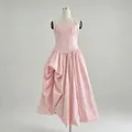 Elegant pink halter-neck midi dress with pleated skirt and slim fit design - S / Dress (KDR553597q) / Pink