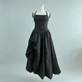 Elegant vintage black halter neck maxi dress with pleated bodice and voluminous flared skirt - S / Dress (KDR553597q) / Black