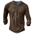 Detaillierte Ansicht des braunen Herren Henley Langarmshirts mit Vintage Schneewaschung - Dunkelbraun