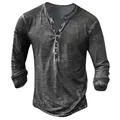 Detaillierte Textur des Herren-Henley-Langarmshirts mit Used-Look-Schneeflockenprint. - S / Oberteile / Dunkelgrau