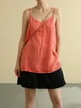 Detail of loose pink cotton linen camisole for women, sleeveless summer tank top - Peach