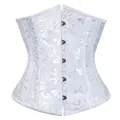 Close-up detail of a white jacquard floral palace style corset with metal busk closure - XS / Jacquard / White