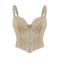 Vista dettagliata di un bustier in pizzo retrò francese con ferretto e stecche - Taglia S / Top / Kaki