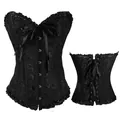 Dettaglio del corsetto jacquard floreale nero con classica allacciatura sul retro - Taglia S / Top / Nero