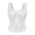 Dettaglio di un corsetto gotico in jacquard bianco con allacciatura e bordi a volant - Taglia S / Top / Bianco