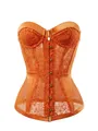 Vista frontale di un corsetto in pizzo arancione con chiusura a busk e stecche - Taglia S / Top / Arancione