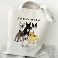 Canvas-Einkaufstasche mit Frenchie-Aufdruck und modischem Harajuku-Schultergurt - Sechs Hunde FRENCIES (STD490-I) / 35*40cm