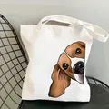 Detail van de schattige beagle hondenprint op een witte canvas boodschappentas - Glurende Beagle (13)