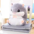 Adorable soft gray hamster plush toy set sitting on a matching folded faux fur blanket - Grey Hamster