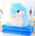 Soft blue hamster plush pillow set with a matching folded cozy fleece nap blanket - Blue Hamster