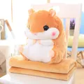 Detailed view of a soft hamster plush pillow set with a matching folded blanket - Light Brown Hamster