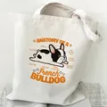 Borsa tote in tela bianca di alta qualità con stampa grafica bulldog francese - Anatomia Cartoon Bulldog Francese (STD490-C) / 35*40cm