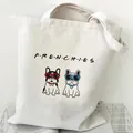 Borsa tote in tela bianca con stampa di bulldog francese e scritta con punti. - Occhiali da Sole Frenchie FRENCIES (STD490-D) / 35*40cm