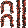 5.9 Fuß Künstliche Ahornblatt-Girlande in Orange und Schwarz mit 8 Wandhaken Deko - 36-Head Maple Leaf Vine (1.75m) / Orange-Schwarz