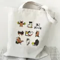 Borsa tote in tela bianca con simpatiche stampe di bulldog che fanno ginnastica - Griglia Fitness Frenchie (STD490-E) / 35*40cm