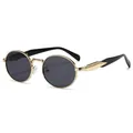 Retro oval metal frame sunglasses for women with dark lenses in fashion street style - Gold Frame Black Grey