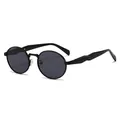 Retro oval metal sunglasses for women with dark lenses and black frame design - Black Frame Black Grey Lens