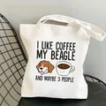 Duurzame witte canvas draagtas met een schattige Beagle hond en koffie print ontwerp - Koffie Beagle Tekst (21)