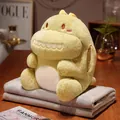 Dinosaur plush 3-in-1 hand warmer pillow with grey fleece blanket for office nap - 3-In-1 Pillow Blanket (1x1.7m) / Green Dinosaur
