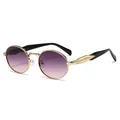 Gafas de sol ovaladas de metal vintage con lentes degradadas moradas y montura dorada. - Marco Dorado Lente Rosa Púrpura