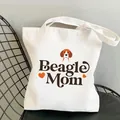 Witte canvas draagtas met een schattige Beagle Mom print en leuke hondenillustratie - Hart Beagle Mom (9)