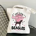 Leuke Harajuku witte canvas draagtas met roze hart beagle hond print voor meisjes - Meisje Houdt van Beagles (24)