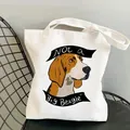 Witte canvas draagtas met een schattige beagle hondenprint en Not a Big Beagle tekst - Geen Grote Beagle (25)