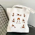 Witte canvas draagtas met schattige Beagle hond yoga print illustraties voor dames - 9 Yoga Beagles (17)