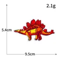 Detailed stegosaurus dinosaur embroidered iron-on patch in vibrant red and yellow threads - R3441 Stegosaurus Style / 9.5x5.4cm