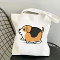 Leuke witte canvas draagtas met beagle hond print voor dames voor dagelijks winkelen en vrije tijd - Groot Gezicht Beagle (16)