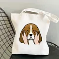 Leuke witte canvas draagtas met grappige Beagle hondenprint voor dagelijks winkelgebruik - Knijpgezicht Beagle (20)