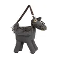 Quirky donkey-shaped canvas crossbody bag with brown leather accents and metal studs. - Donkey Shape / Gray
