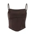Elegante canotta a corsetto in raso marrone con stecche e spalline sottili - Taglia S / Top / Marrone Satinato