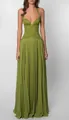 Detalle del corpiño de encaje verde oliva y la falda larga plisada elegante. - XS / Vestidos / Verde
