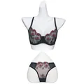 Sexy black and red floral lace lingerie set featuring sheer mesh and embroidery - S / Top And Bottom / Black