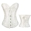 Elegante corsetto in jacquard floreale bianco con bordi a volant e lacci in nastro - Taglia S / Top / Bianco