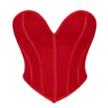 Primo piano dettagliato di un corsetto rosso a forma di cuore con pannelli in rete - Taglia S / Top / Rosso