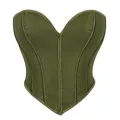 Dettaglio frontale del corsetto verde oliva con scollo a cuore e stecche strutturali - Verde oliva