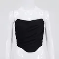 Modisches schwarzes Netz-Korsett-Top mit gerafften Details und sexy Knochen-Design - S / Oberteile / Schwarz
