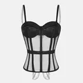 Sexy black mesh boned corset top with underwired push-up cups and slim fit fashion design - S / Tops / Black