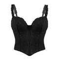 Elegante corsetto vintage francese in pizzo nero con ferretto e stecche di sostegno - Taglia S / Top / Nero