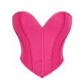 Vista dettagliata del corsetto rosa a forma di cuore con pannelli in rete e stecche - Rosso rosa