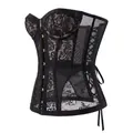 Bustiere a corsetto in pizzo nero con stecche e chiusure a gancio dorate sul davanti - Taglia S / Top / Nero