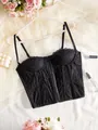 Elegant black lace corset top shaper featuring vintage floral patterns and cups - S / Tops / Black