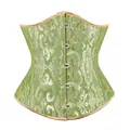 Elegant vintage green jacquard corset waist cincher with gold trim and front busk closure - Yellow-Green / S