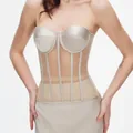 Top corsetto sexy in mesh con struttura a stecche e design a fascia per donna nudo - Taglia S / Top / Argento